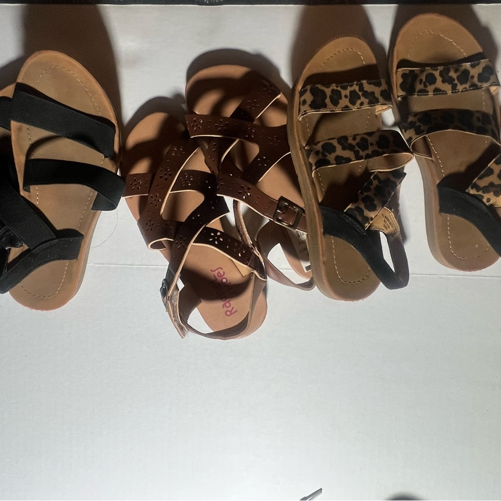 Girls size 3 sandal lot  Black and Brown Sandals Set